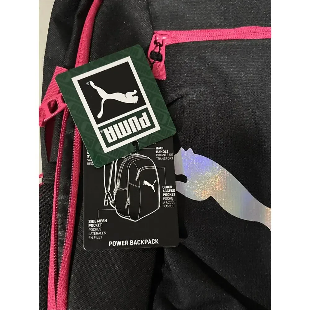 PUMA Backpack Black Pink Laptop School Travel Bookbag New With Tags PE1198-016